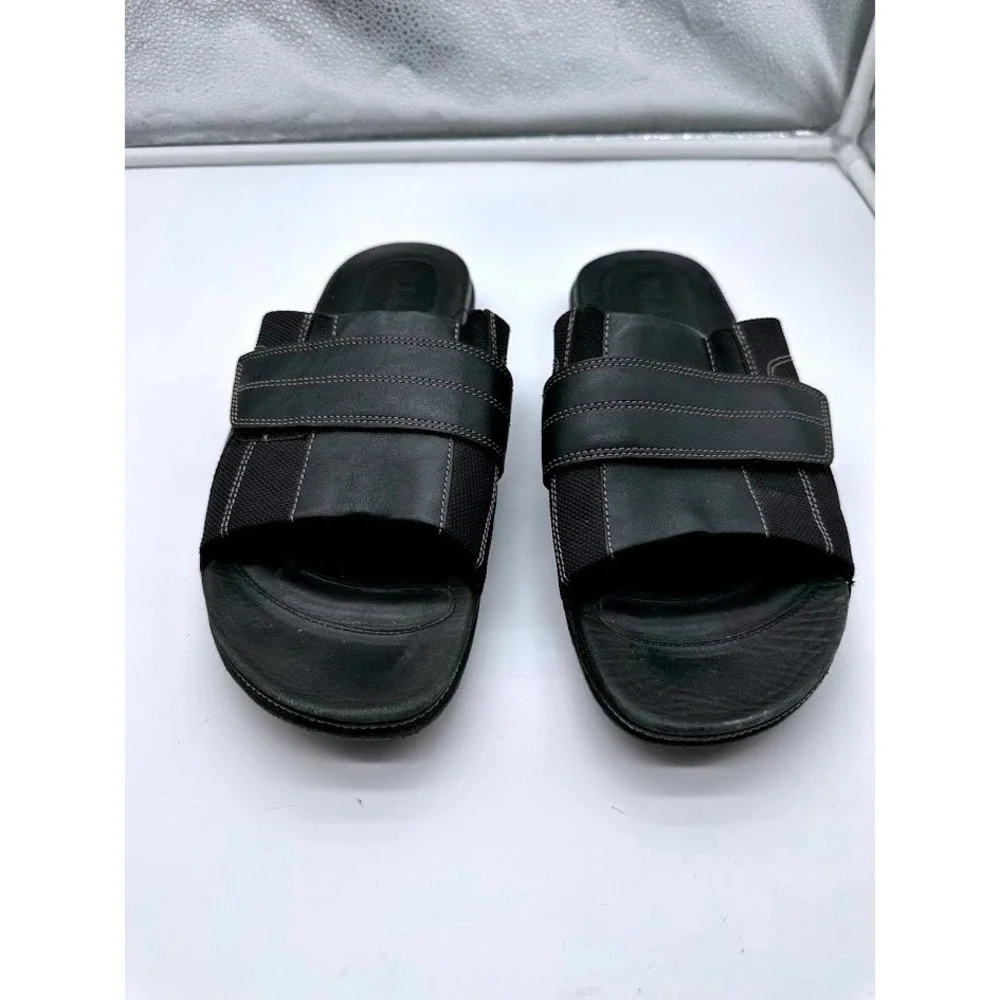Cole Haan Mens Black Leather Nike Air Slide Sandals Stitch Detail Shoes